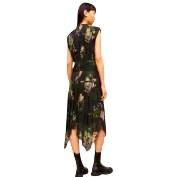 NWT’S All Saints Coco Asiago Maxi Dress Black & Pink Fishtail Grunge Floral 12 - Picture 3 of 15